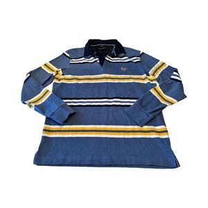 Fahrenheit Kids Long Sleeve Rugby Shirt Blue Yellow Striped Polo XL Crest Logo